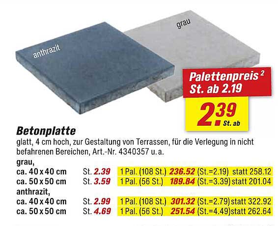 Betonplatte 4 cm hoch - grau & anthrazit