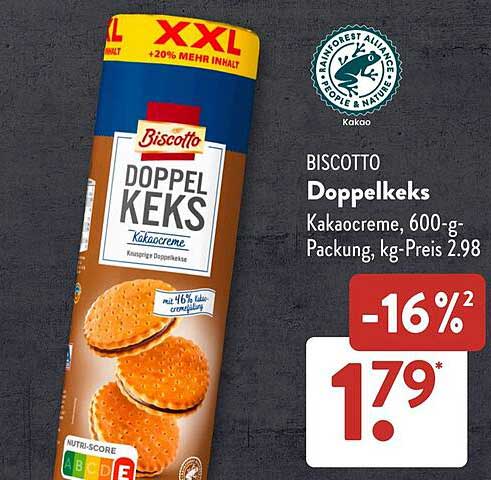 Biscotto Doppel Keks Kakaocreme, 600-g-Packung