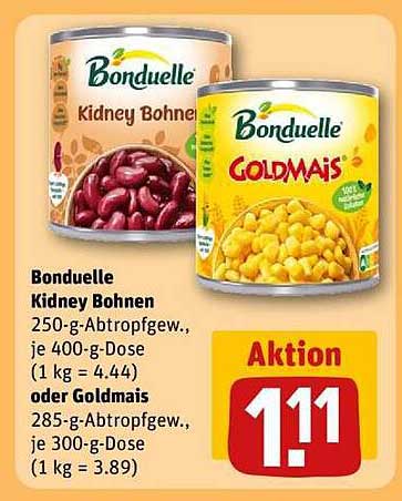 Bonduelle Kidney Bohnen oder Goldmais – Aktion für nur 1,11 €
