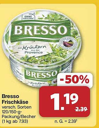 Bresso Frischkäse mit Kräutern - 50% Rabatt!