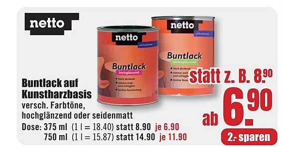 Buntlack auf Kunstharzbasis, hochglänzend oder seidenglänzend