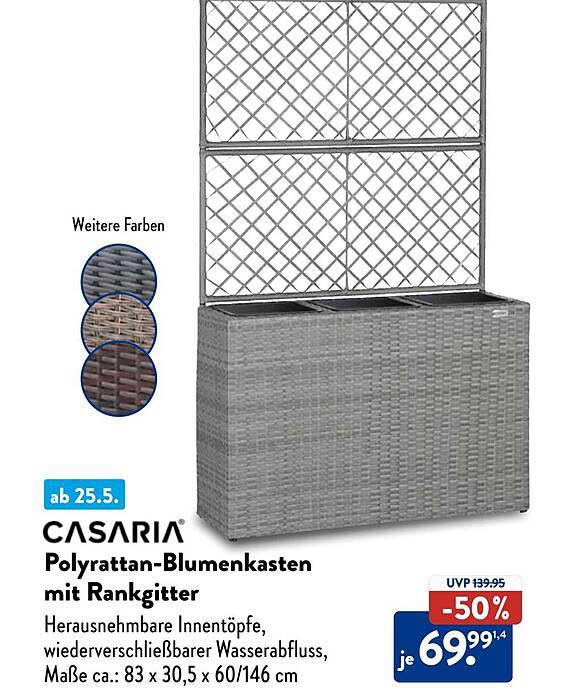 CASARIA Poly-Rattan-Blumenkasten mit Rankgitter