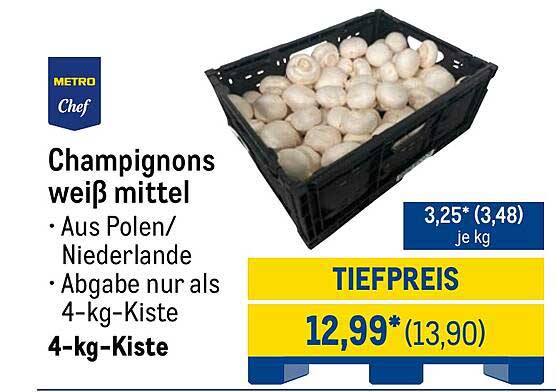 Champignons weiß mittel - 4-kg-Kiste