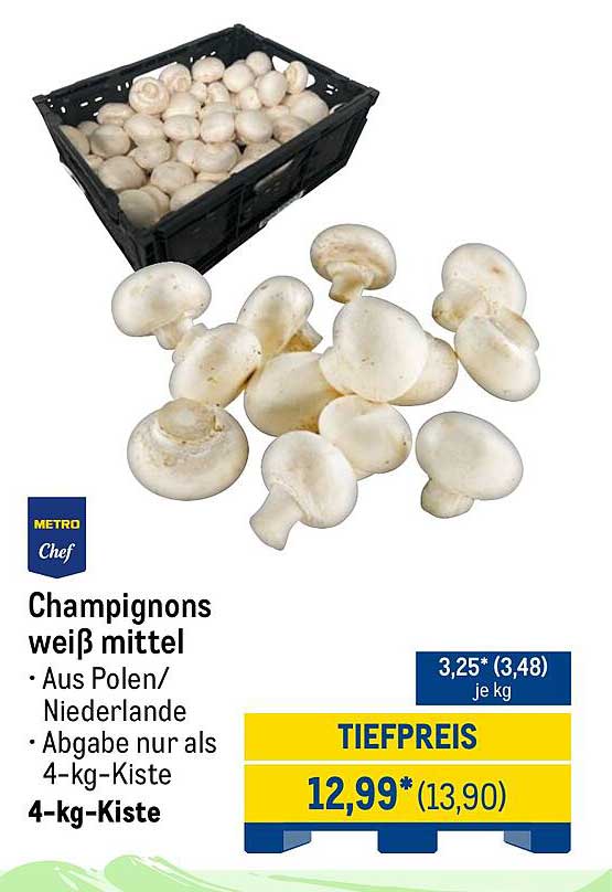 Champignons weiß mittel - 4-kg-Kiste