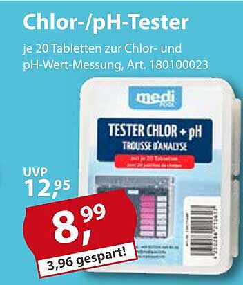 Chlor-/pH-Tester je 20 Tabletten zur Chlor- und pH-Wert-Messung