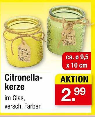 Citronella-Kerze im Glas, verschiedene Farben