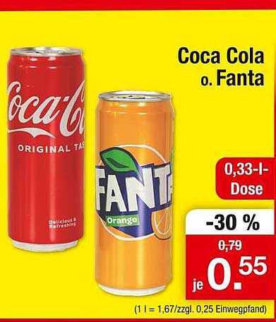 Coca Cola o. Fanta - 0,33 l Dose