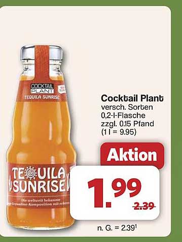 Cocktail Plant Tequila Sunrise - 0,2 l Flasche