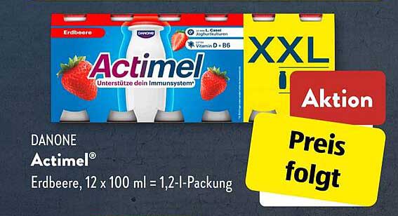 Danone Actimel Erdbeere, 12 x 100 ml - 1,2 l-Packung