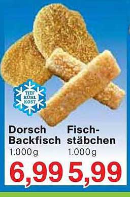 Dorsch Backfisch und Fischstäbchen 1.000g