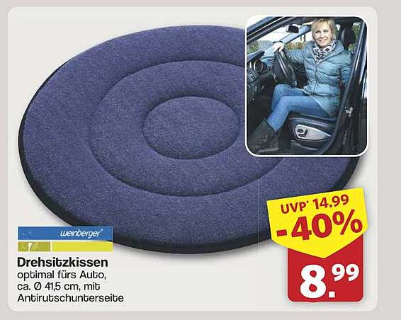 Dreh Sitzkissen – optimal fürs Auto, ca. Ø 41,5 cm, mit Antirutschunterseite