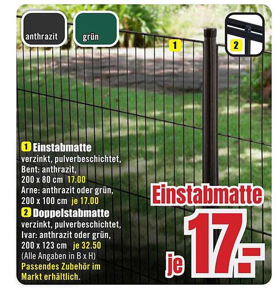 Einstabmatte verzinkt, pulverbeschichtet – Anthrazit oder Grün