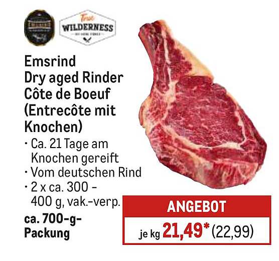Emsrind Dry aged Rinder Côte de Boeuf (Entrecôte mit Knochen) - 700 g