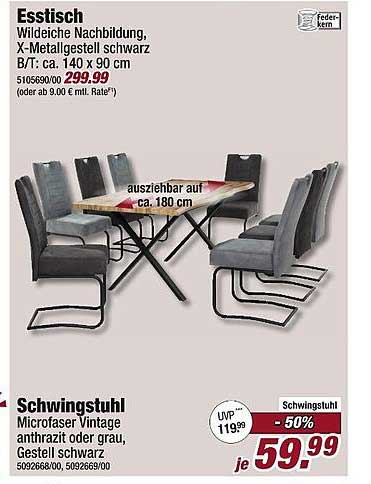 Esstisch Wildeiche Nachbildung mit Schwingstuhl