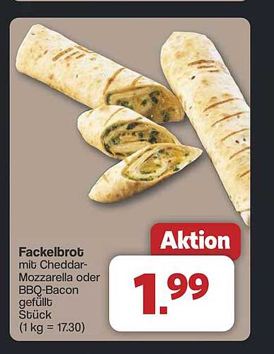 Fackelbrot mit Cheddar-Mozzarella oder BBQ-Bacon gefüllt