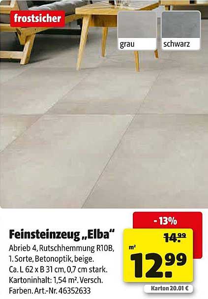 Feinsteinzeug 'Elba' – Rutschhemmung R10B