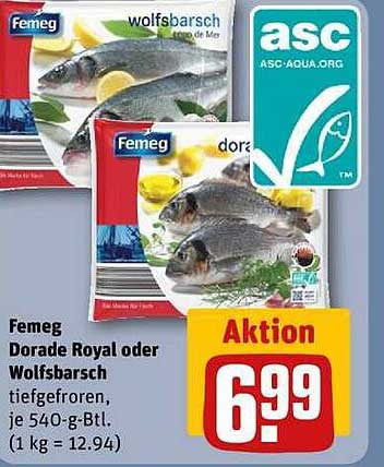 Femeg Dorade Royal oder Wolfsbarsch, tiefgefroren