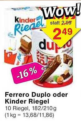 Ferrero Duplo oder Kinder Riegel – 10 Riegel, 182/210g
