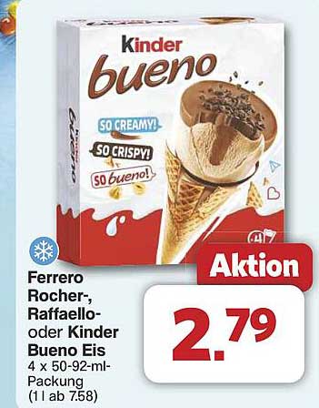 Ferrero Rocher, Raffaello oder Kinder Bueno Eis 4 x 50-92-ml-Packung