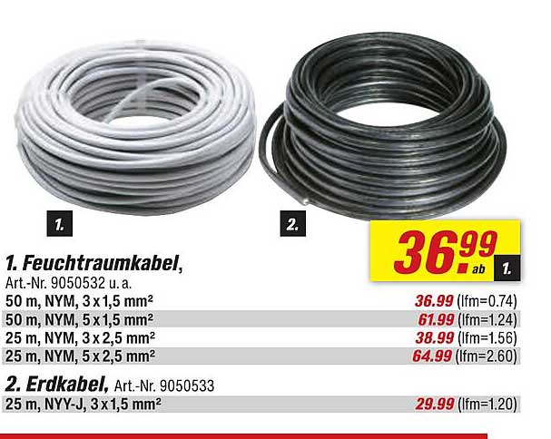 Feuchtraumkabel und Erdabel