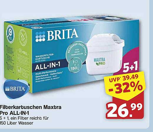 Filtern Sie Ihr Wasser mit Brita Maxtra Pro ALL-IN-1 - 5 + 1 Packung