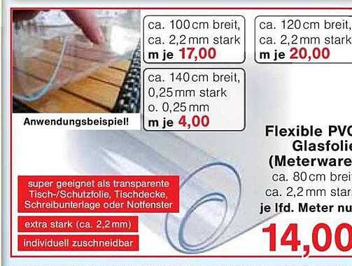 Flexible PVC Glasfolie (Meterware)