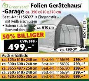 Folien Gerätehaus/Garage ca. 390x610x370 cm
