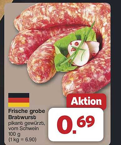 Frische grobe Bratwurst – pikant gewürzt, vom Schwein