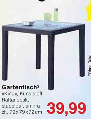 Gartentisch »King«, Kunststoff, Rattanoptik, stapelbar, anthrazit, 79x79x72 cm