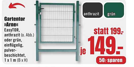 Gartentor »Arne« EasyTOR, anthrazit oder grün, einflügelig, pulverbeschichtet, 1 x 1 m (B x H)