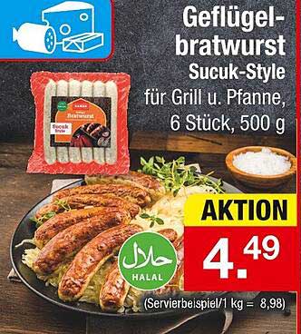 Geflügelbratwurst Sucuk-Style für Grill u. Pfanne, 6 Stück, 500 g
