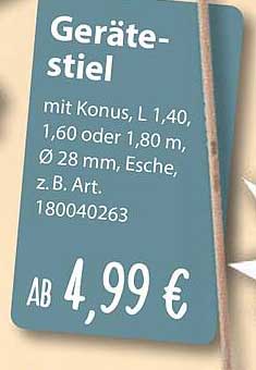 Geräte-stiel mit Konus, L 1,40, 1,60 oder 1,80 m, Ø 28 mm, Esche