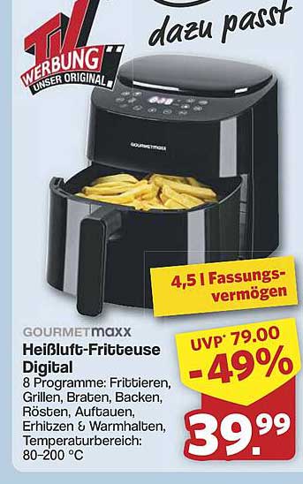 GOURMETmaxx Heißluft-Fritteuse Digital