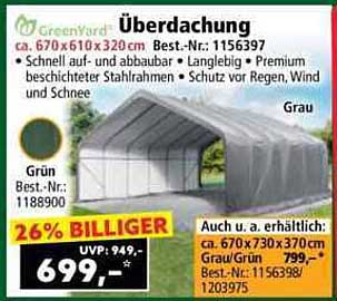 GreenYard Überdachung 670 x 610 x 320 cm - Grau