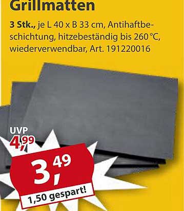 Grillmatten 3 Stk., L 40 x B 33 cm, wiederverwendbar