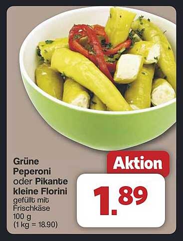 Grüne Peperoni oder Pikante kleine Florini gefüllt mit Frischkäse