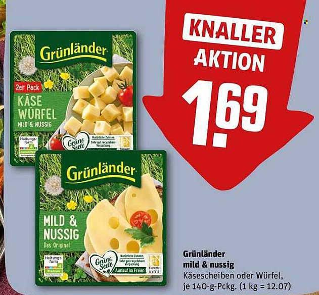 Grünländer mild & nussig Käsestücke oder Würfel