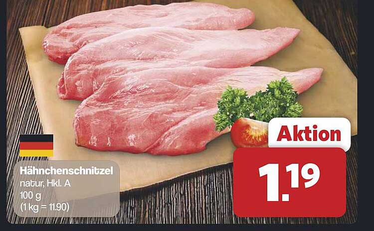 Hähnchenschnitzel, natur, Hkl. A