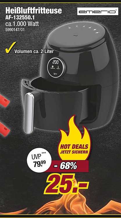 Heiße Luftfritteuse AF-132550.1 von Emerio – 1.000 Watt, 2 Liter