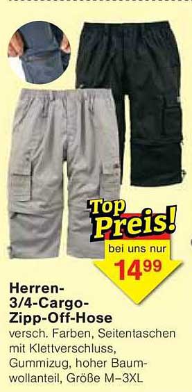 Herren-3/4-Cargo-Zipp-Off-Hose