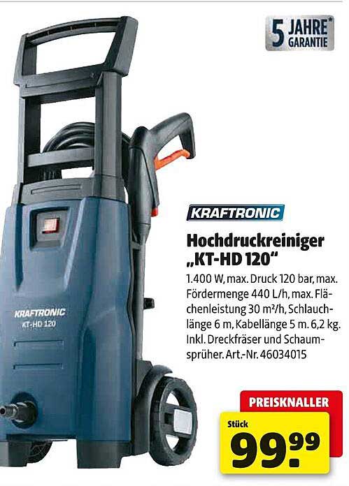 Hochdruckreiniger „KT-HD 120“ von KRAFTONIC