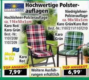 Hochwertige Polsterauflagen - Karo Rot und Karo Grün