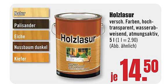 Holzlasur - verschiedene Farben, hochtransparent, wasserabweisend, atmungsaktiv, 5 l