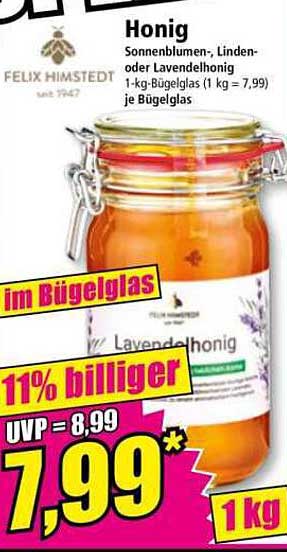 Honig Sonnenblumen-, Linden- oder Lavendelhonig 1 kg im Bügelglas