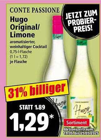 Hugo Original/Limone - aromatisierter, weinhaltiger Cocktail