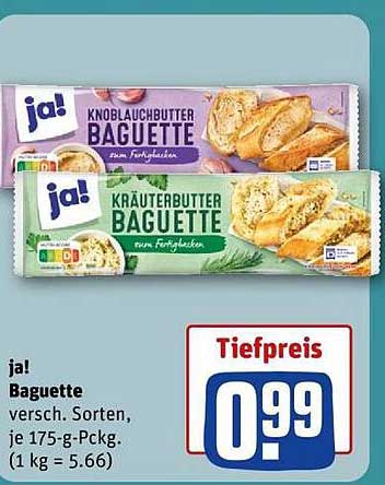ja! Baguette - Knoblauchbutter und Kräuterbutter, verschiedene Sorten