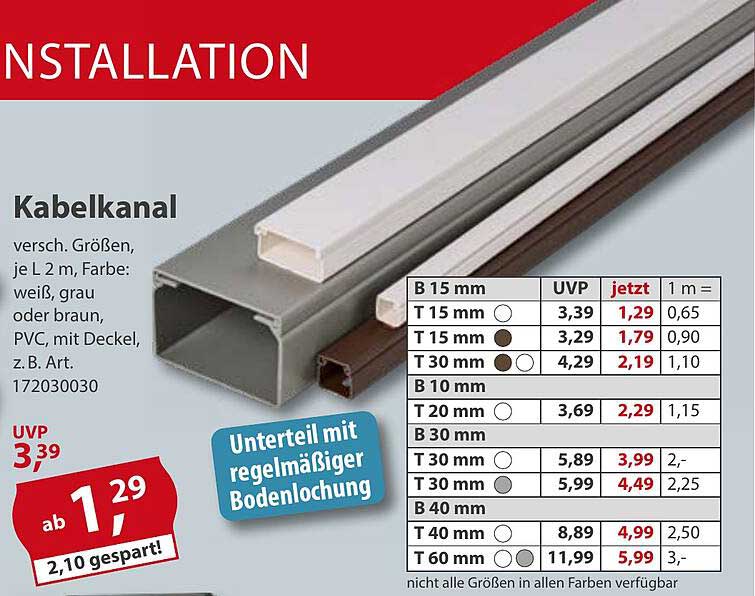 Kabelkanal in verschiedenen Größen und Farben