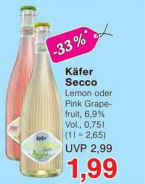 Käfer Secco Lemon oder Pink Grapefruit, 6,9% Vol., 0,75l
