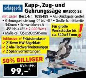 Kapp-, Zug- und Gehrungssäge HM2000 SE mit Laser