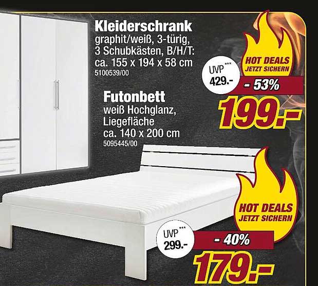 Kleiderschrank graphit/weiß, 3-türig, 3 Schubkästen